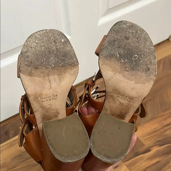 Laurence Decade Paris Brown Leather Strappy Buckle Heeled Sandals Size 39 - Picture 10 of 11